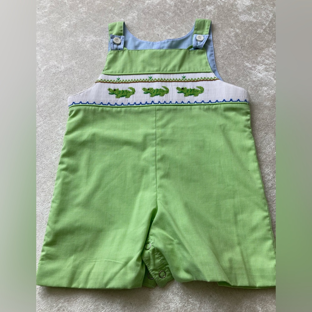 Smocked green alligator jumper
